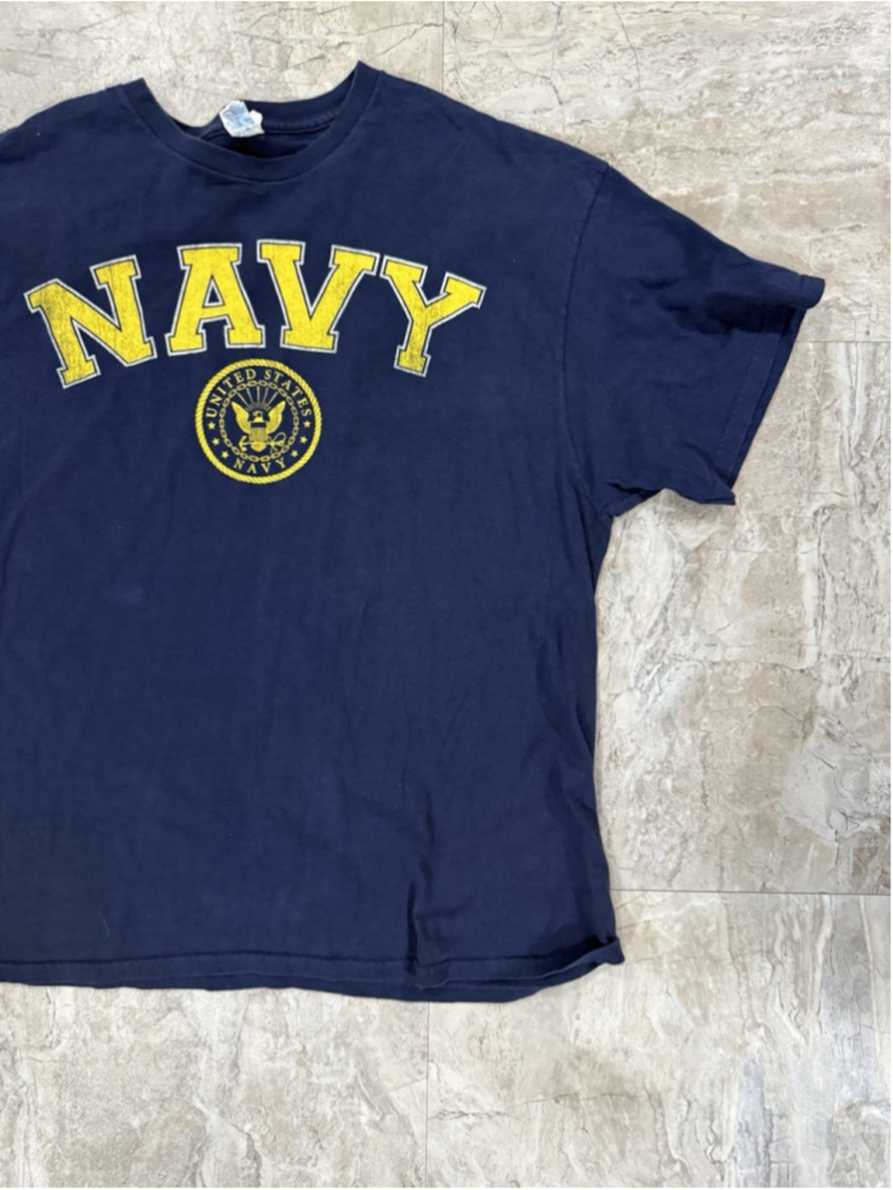 US Navy T Shirt Mens 2XL Blue Gold Logo Military Graphic Tee